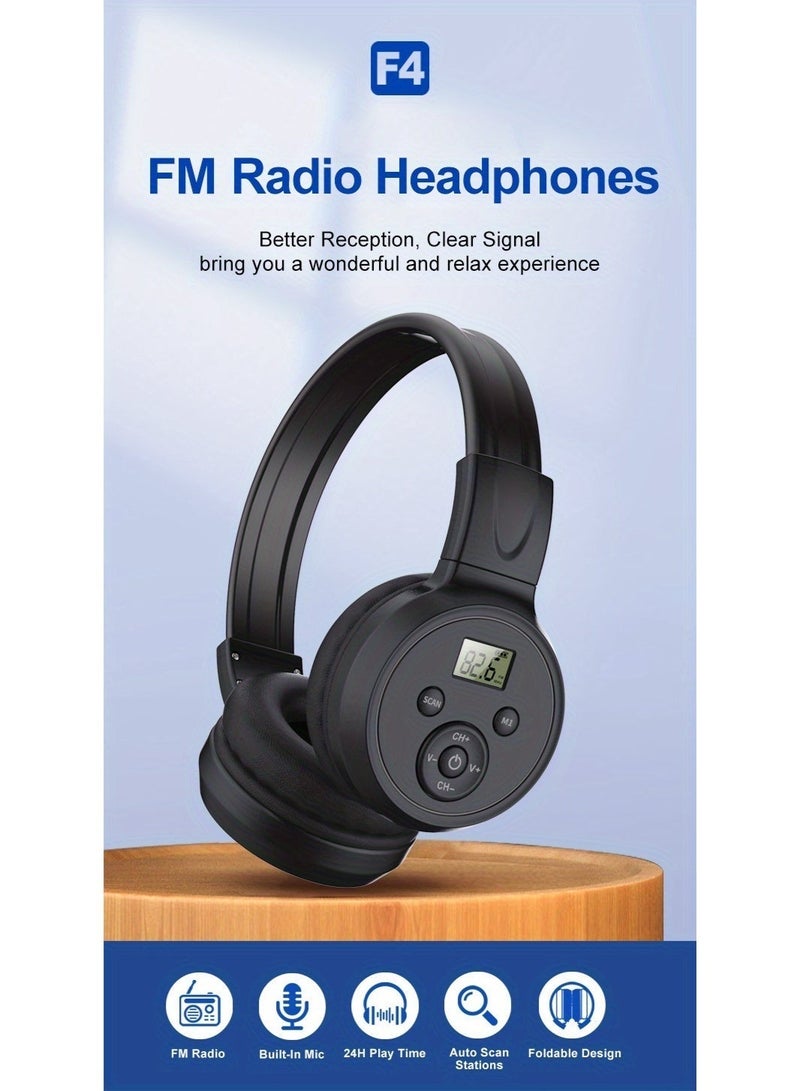 F4 Rechargeable & Portable Personal FM Radio Headphones with Best Reception, FM Headset Radio Receiver for Meeting, Daily Works, Hiking, Jogging - Image 2
